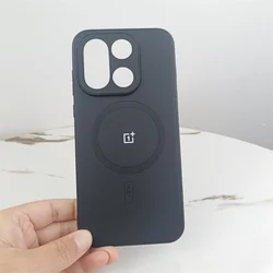 Vegan Leather Magnetic Minimalist Shockproof Phone Case Cover for OnePlus 15T (Black)