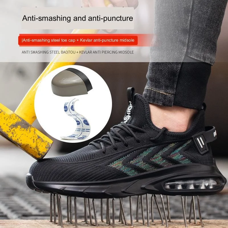 

Labor protection shoes anti-fall anti-puncture safety shoes flying woven breathable air cushion shock absorbing work shoes