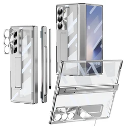Luxury Transparent Magnetic Protective Case with Stand and S Pen Holder for Samsung Galaxy Z Fold 6 (Transparent Silver)