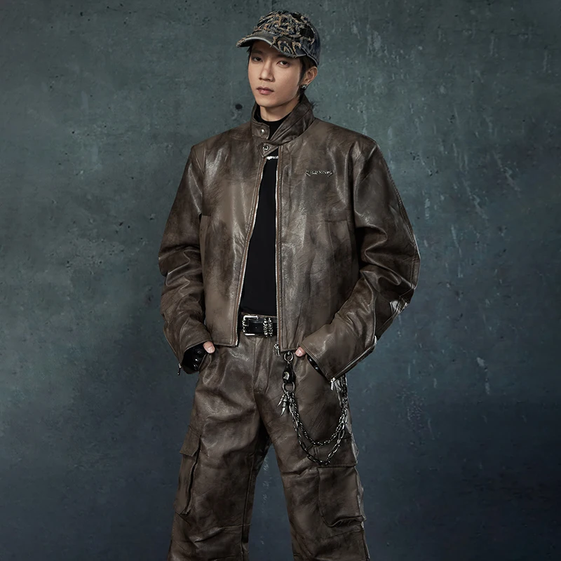 LUZHEN 2025 New High Quality Street Locomotive Leather Jacket Men's Fashion Original Loose Straight Casual Pants Niche LZ8472 3