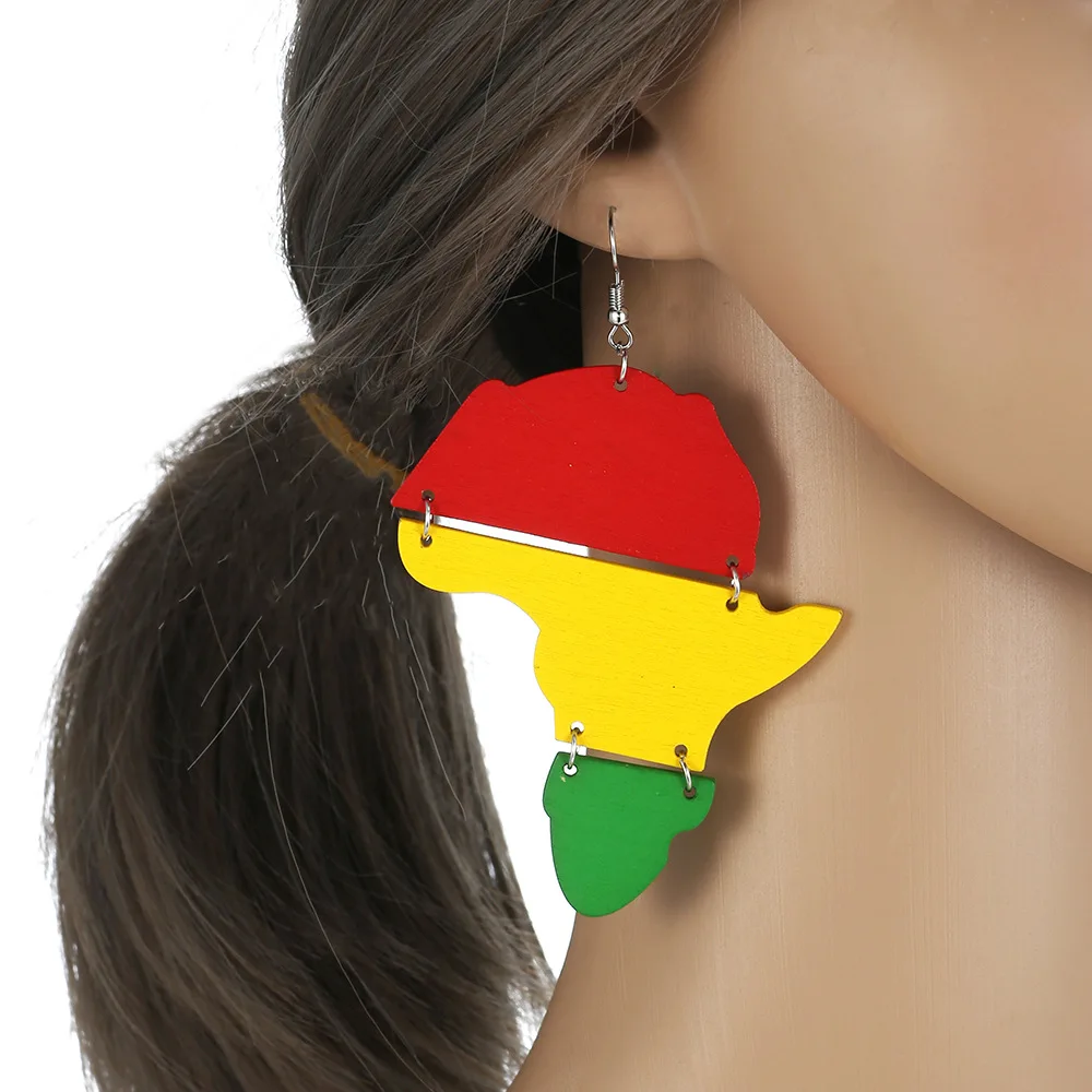 

Map Multi Color Wood Jamaican Earrings for Women Bu10177