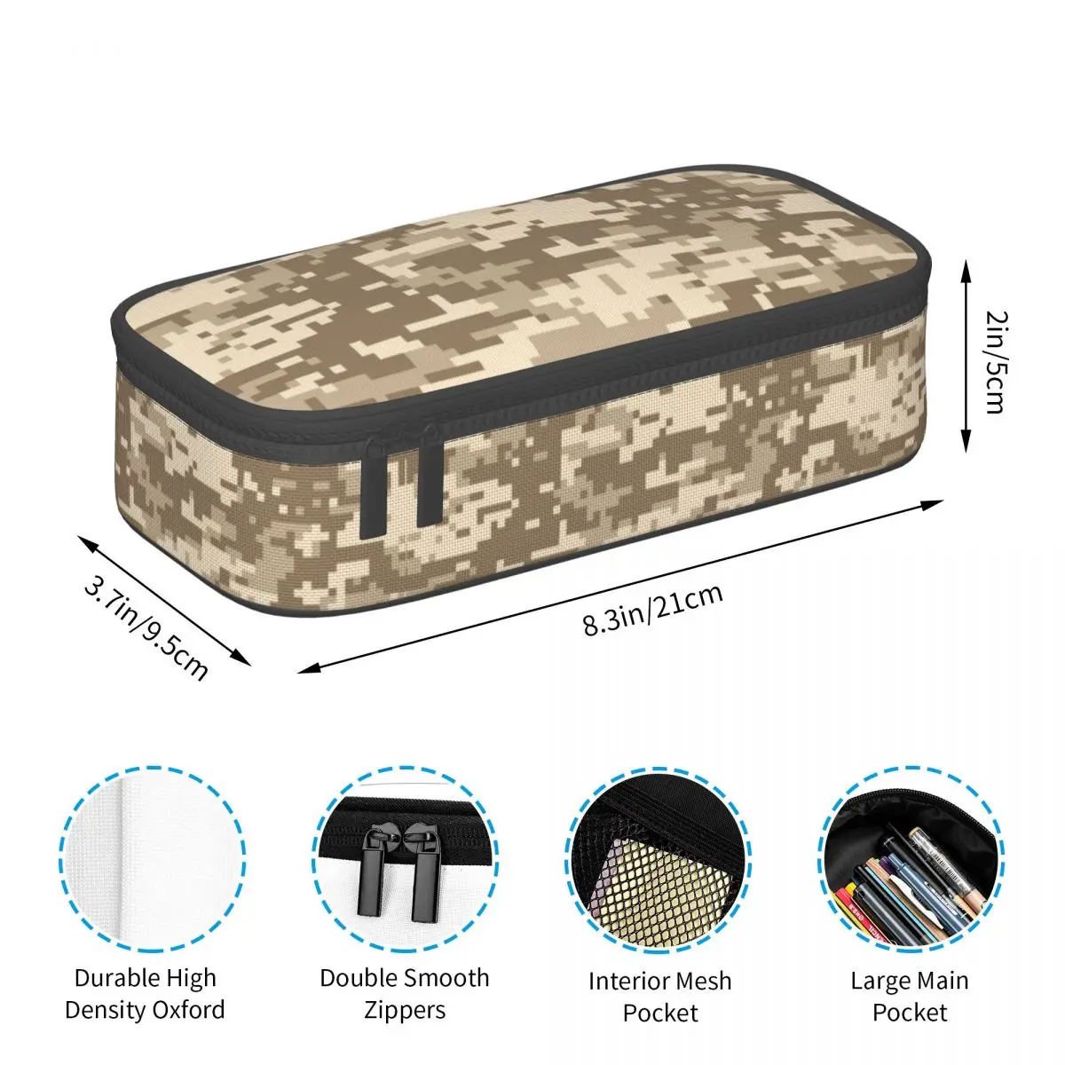 Desert Digital Camo Pencil Case for Girls Boys Large Capacity Multicam Military Camouflage Pen Box Bag Stationery