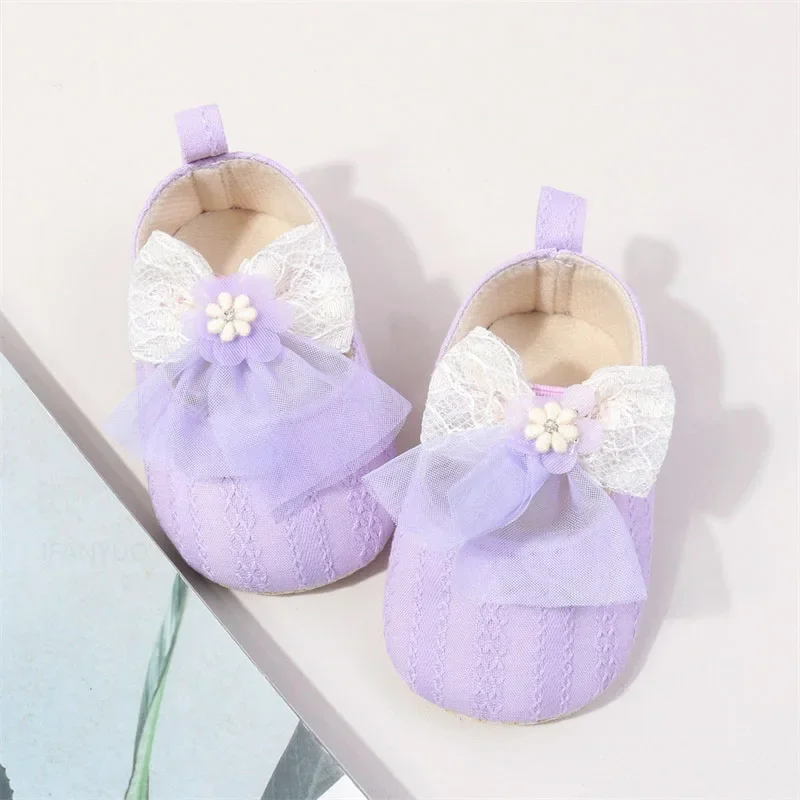 Spring Autumn New Newborn Girl Infant Flat Shoes Fashion Sweet Princess Soft Sole Toddler Shoes Mesh Lace Bow Baby First Walkers 3