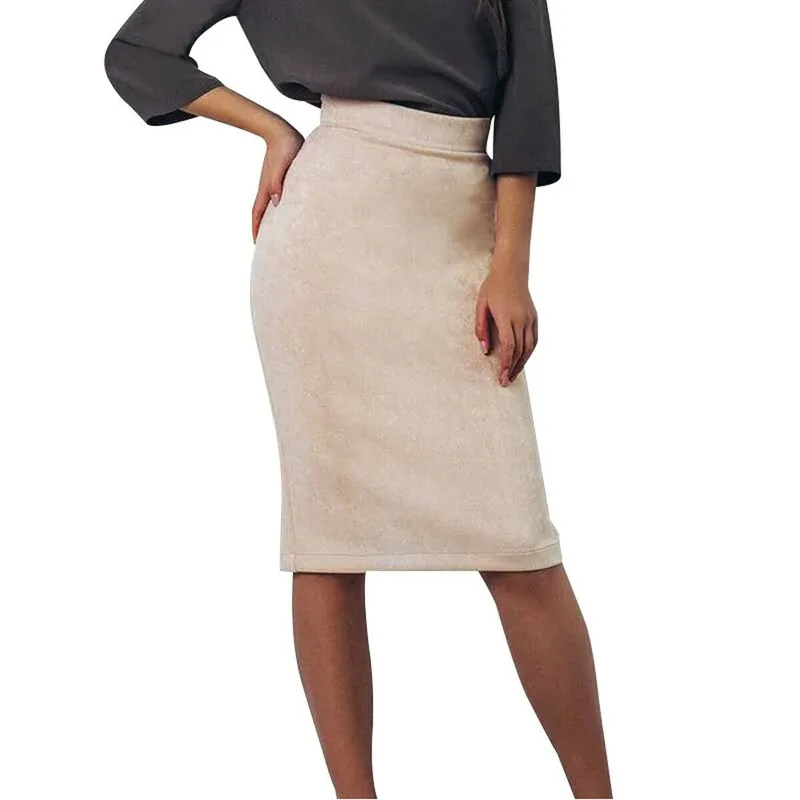 

New Autumn Party Cocktail Wrap Pencil Skirt Brand New Ladies Suede High Waist Bodycon Midi Skirt Elegant Women Sexy Skinny Split