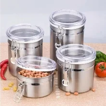 Pot de conservation des aliments en acier inoxydable, avec couvercle Transparent, 4 pièces