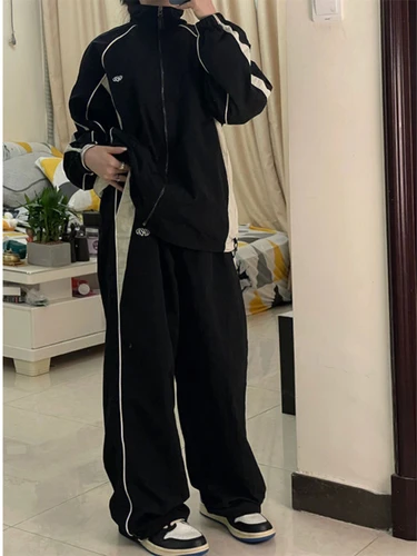 HOUZHOU 여성용 캐주얼 헐렁한 바지, 빈티지 Y2k 오버사이즈 힙합 조거, 하라주쿠 스트리트웨어, BF 여성 스웻팬츠 와이드 레그 팬츠 5