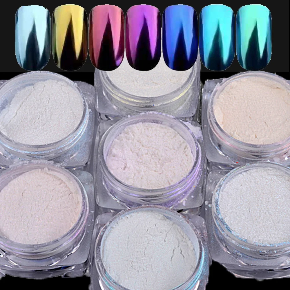 Multicolor Pearl Powder Nail Art Holographic Mermaid Rub Immersione In Polvere 3D Aurora Effetto Specchio Chrome Manicure Powder 7 * &