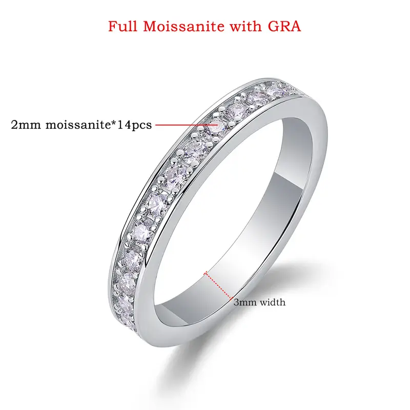 100% 925 Sterling Silver Full Moissanite Ring Man Women Sparkling Lab Diamond Eternity Band Wedding Rings Hip Hop Jewelry Gifts - Image 7