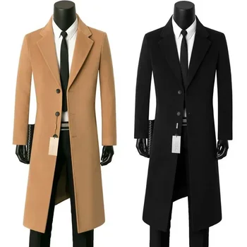 Cappotto di lana di media lunghezza da uomo, giacca a vento calda Casual da lavoro, colletto del vestito, papà, autunno, inverno 1