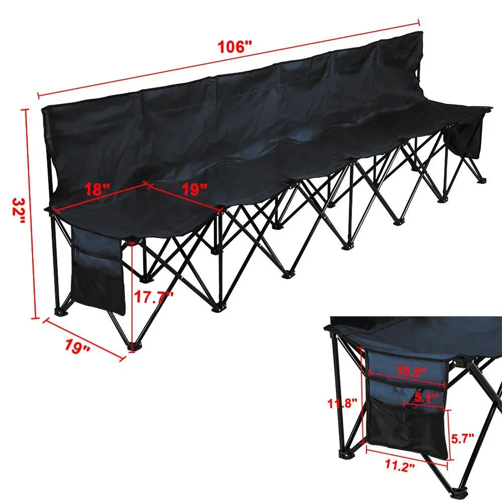 Outdoor Furniture 6 Seats Portable Folding Bench Sports Camping Black Bench Outdoor Furniture Garden Garden