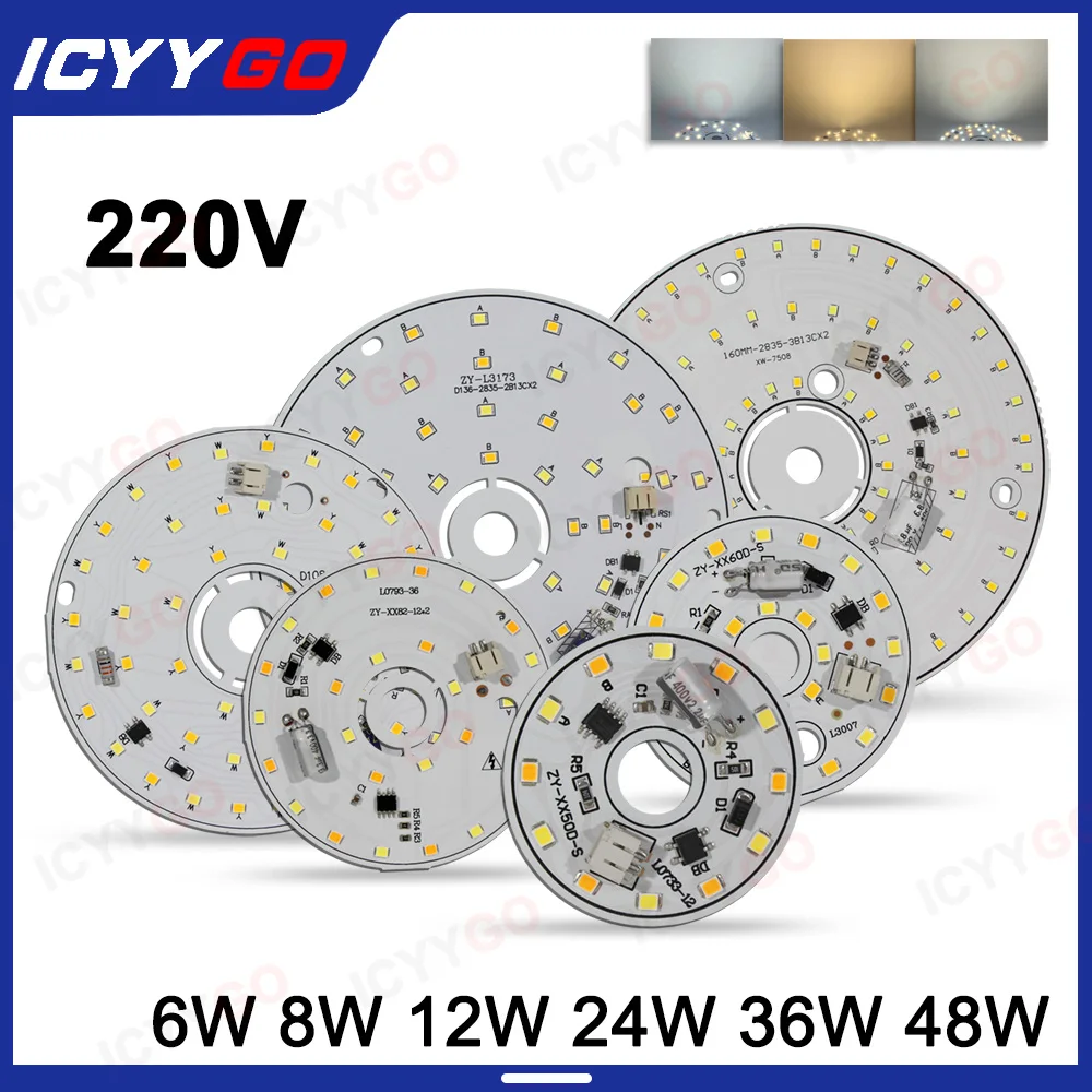 LED Lamp LED Light Panel 6W 12W 24W 36W 48W 220V Driver-Free Lght Panel LED Lamp Round 3-Color Nordic Chandelier Light Source Accessories