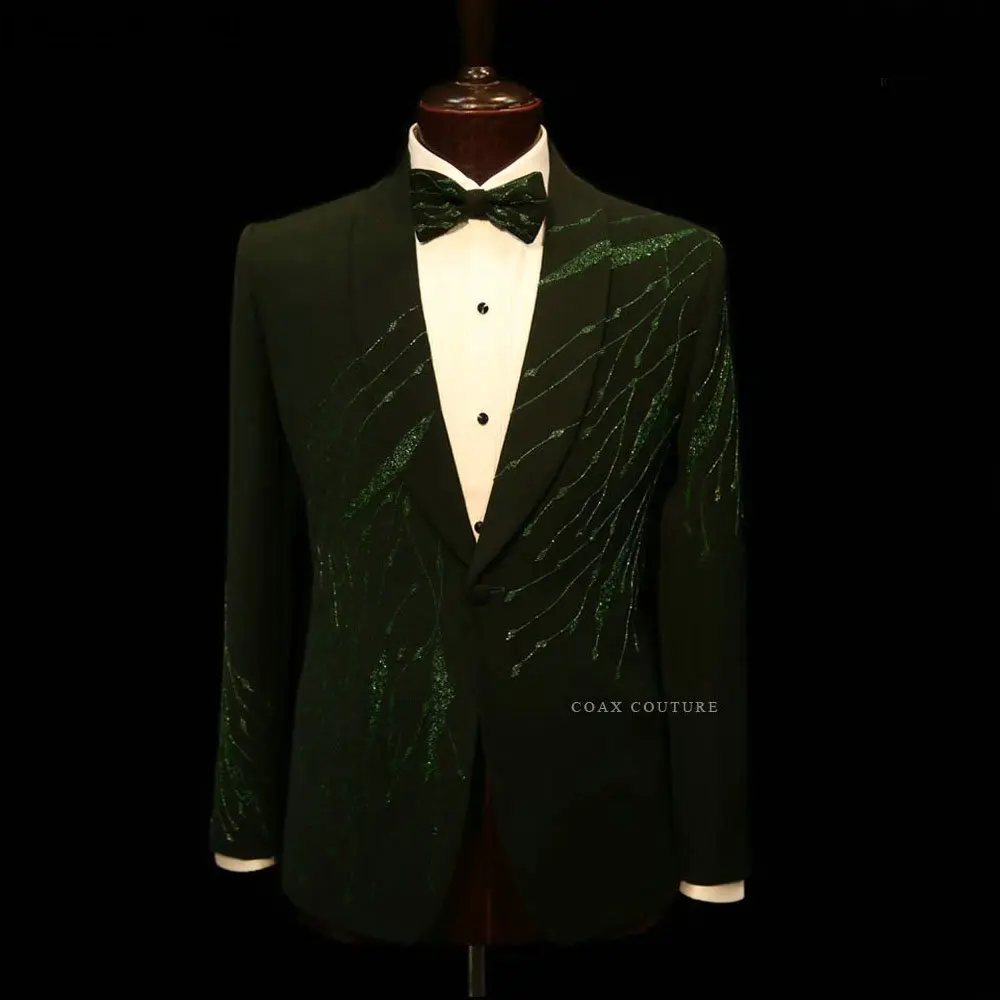 

Blackish Green Formal Men Suits Sequined Beading Two Pieces Groom Wear ( Jacket + Pants )