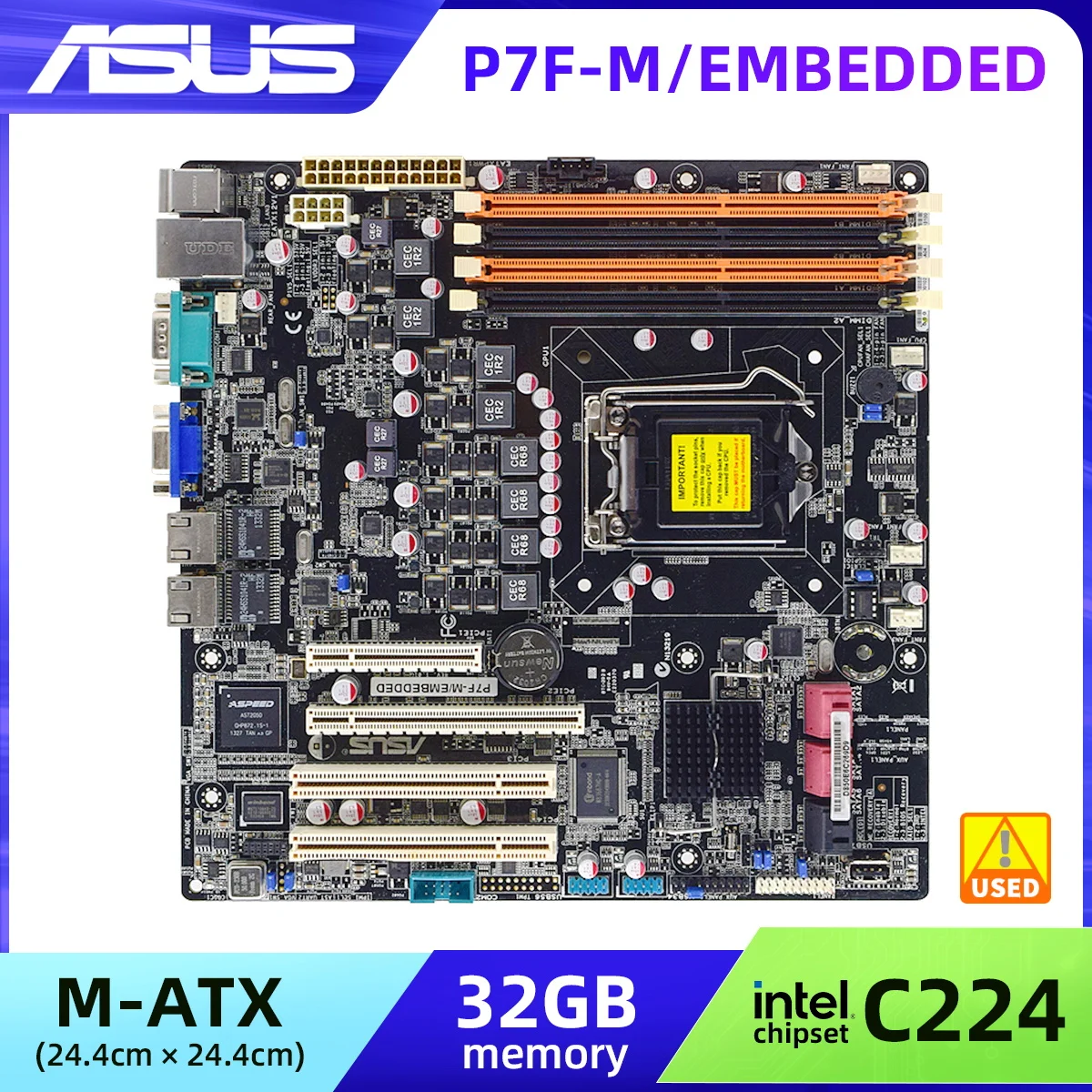 

Used Motherboard ASUS P7F-M/EMBEDDED DDR3 PCI-E X16 Support Xeon Core i7 i5 i3 Cpus Intel 3420 Chipset LGA 1156 Socket