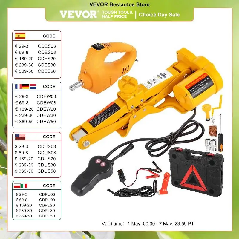 

VEVOR 3 Ton Electric Car Jack Kit 12V DC Portable Auto Scissors Jack With Impact Wrench Air Pump Electric Car Lift Repair Tool