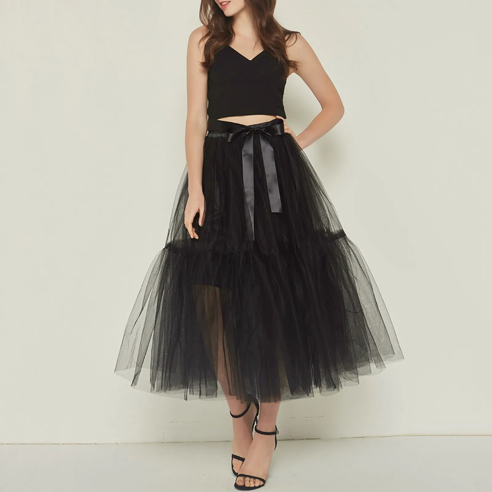 

Half Length Skirt Spring Autumn Three-layer Mesh Skirt Pettiskirt Long Princess Skirt Large Outfits Vintage Lady Swing Skirt