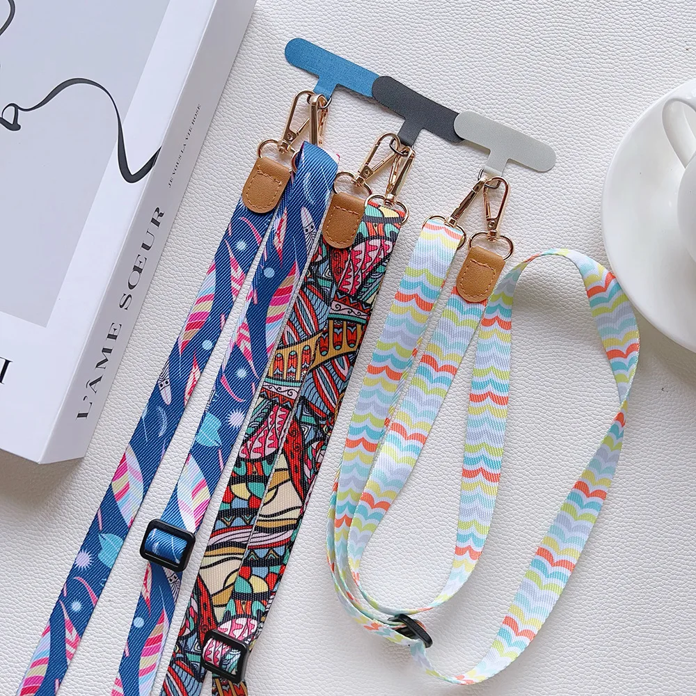 Adjustable Crossbody Retro Pattern Phone Lanyard with Wide Fabric Strap