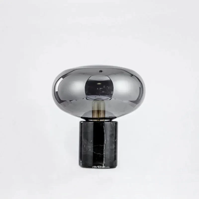 

Smoky LED Marble Table Lamp Mushroom Glass Bedside Lamp Nordic Simple Designer Bedroom Living Room Creative