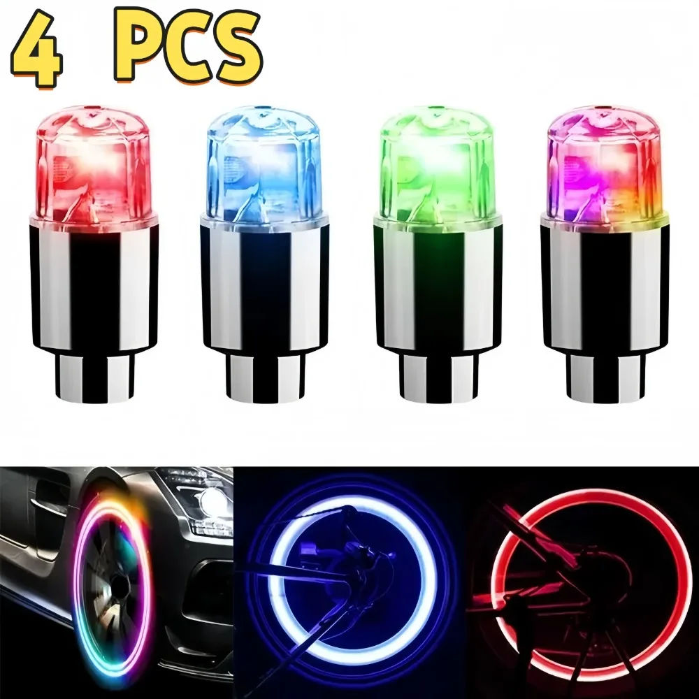 ล้อรถ LED ไฟแฟลชยางหัวฉีดวาล์ว Caps Luminous ไฟเตือนโคมไฟตกแต่ง Auto รถจักรยานยนต์จักรยานล้ออุปกรณ์เสริม 1