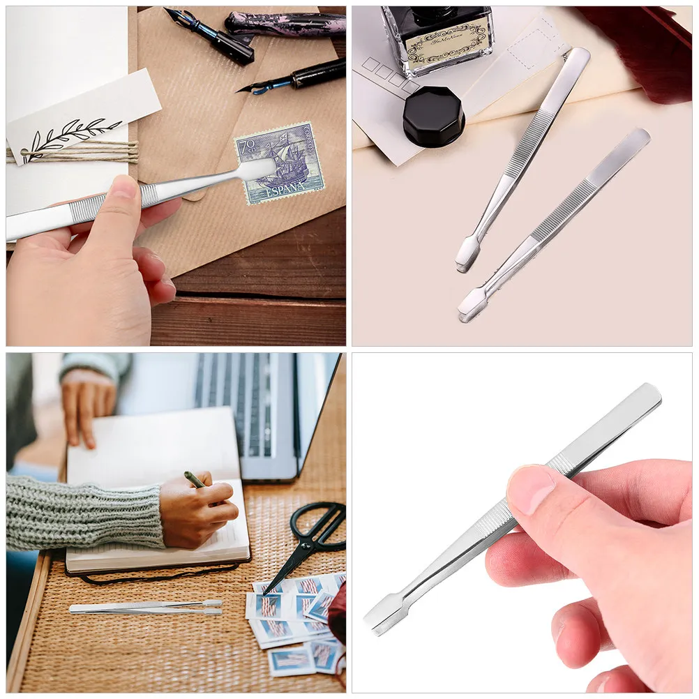 3Pcs 정밀 스테인레스 스틸 스탬프 핀셋 공예용 플랫 팁 핀셋 스크랩북 컬렉션용 스탬프 집게