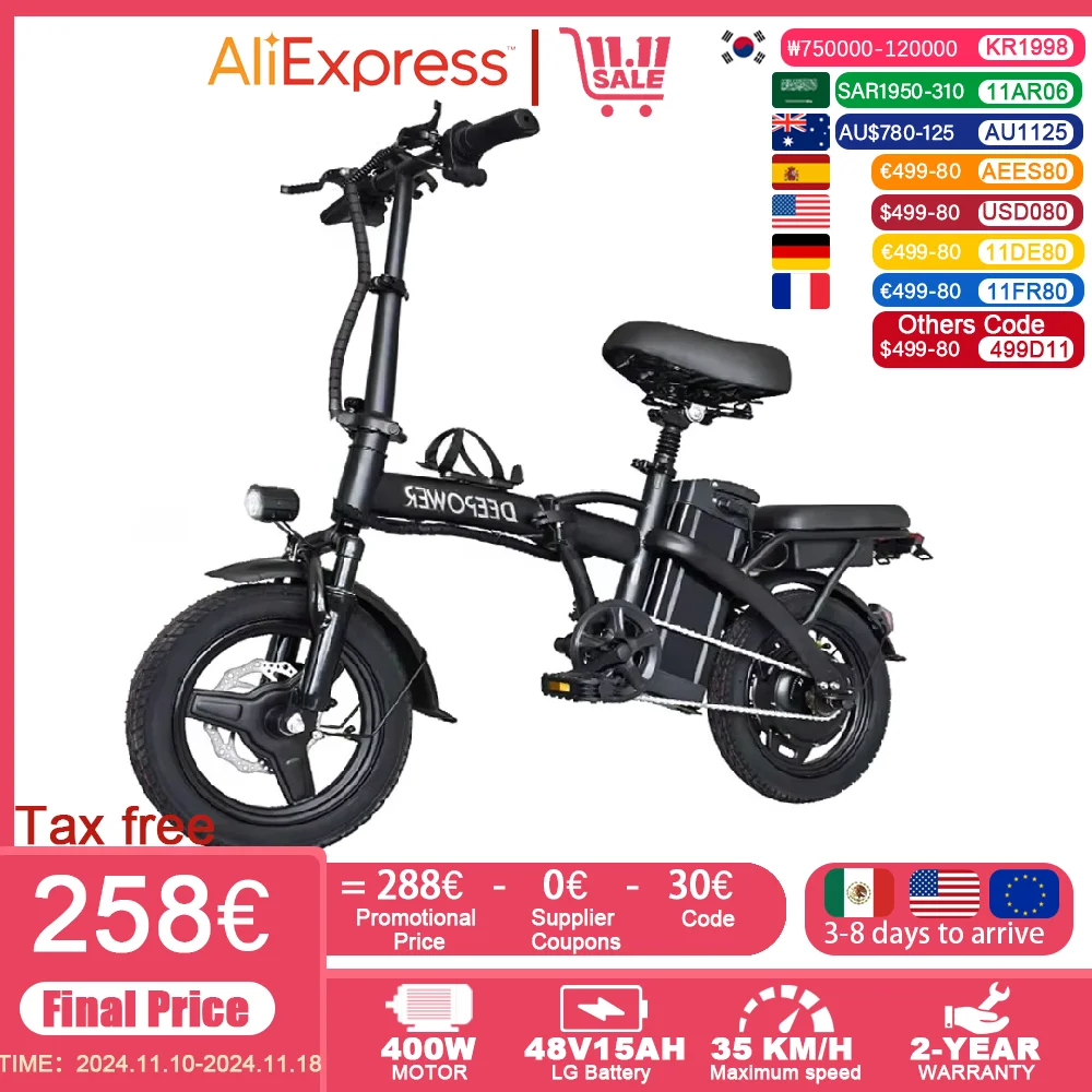 Electric Bike 400W 48V 30AH Adult Fat Tire Folding Electric Bicycle electric bicycle electric bike ZPW Ebike K100 Urban City Commuter