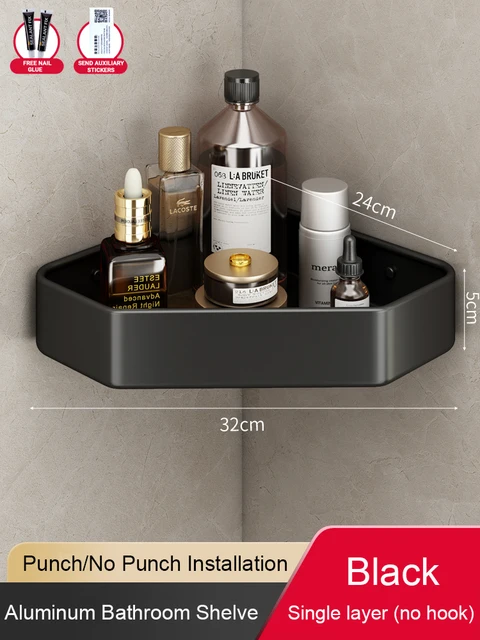 Étagère d’Angle de Salle de Bain Sans Perçage – Panier Mural en Aluminium pour Rangement Douche 7