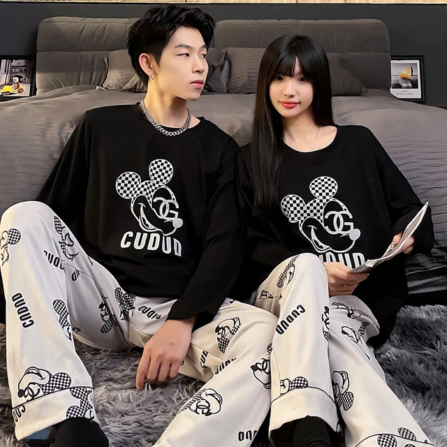 Disney-Conjunto de pijama de Mickey Mouse para hombre y mujer, traje de dos piezas, de dormir suelta informal, coreano - AliExpress