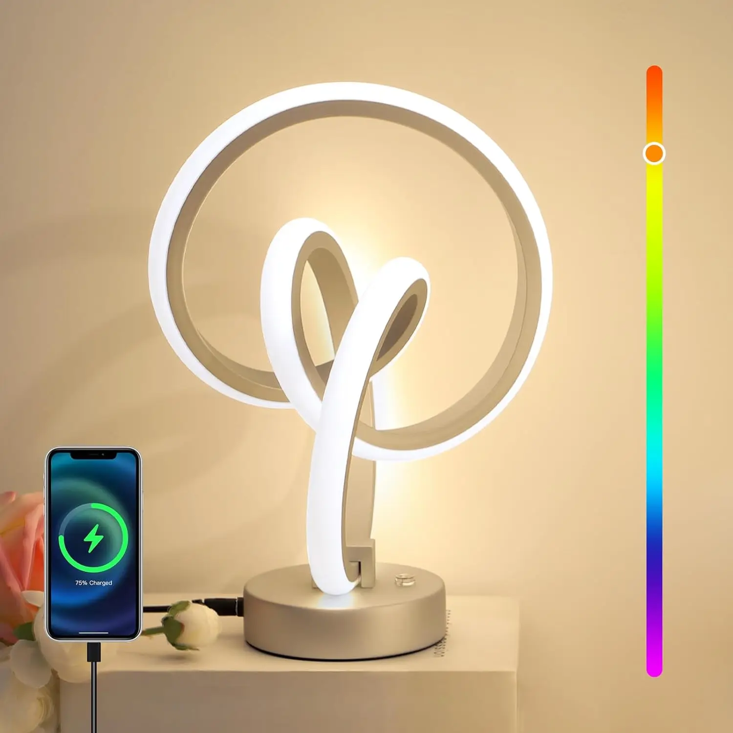 

Lightess Modern Table Lamps,RGB Table Lamp,3 Dimmable Spiral LED Lamp with Memory Function,7 Colors 10 Light Modes Bedside Lamp