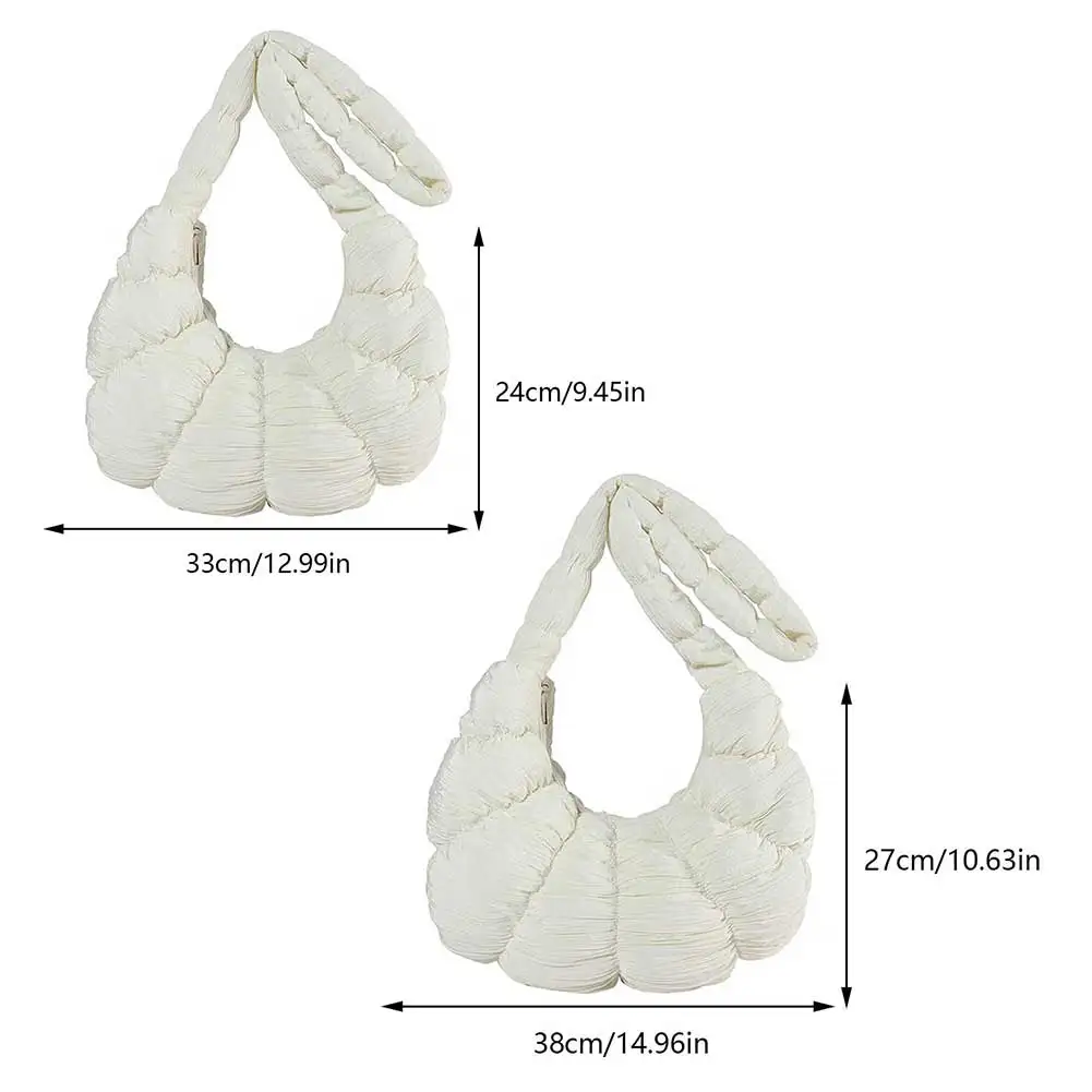 Women Pleated Underarm Bag Fashion Cloud Shoulder Bag Large Capacity Simple Shopping Bag Solid Color Quilted Dumpling Bag