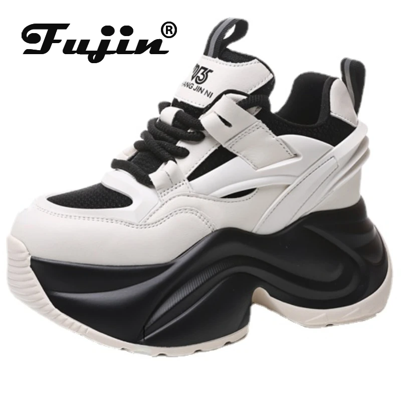 

Fujin 8cm Air Mesh Genuine Leather Hollow Casual Fashion Summer Ins Hot Sell Women Chunky Sneakers Platform Wedge Comfy Shoes