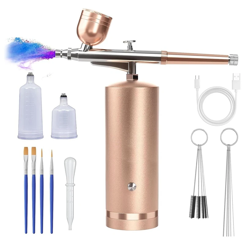 

Airbrush Kit With Compressor - Rechargeable Cordless Non-Clogging High-Pressure Air Brush Gun With 0.3Mm Nozzle