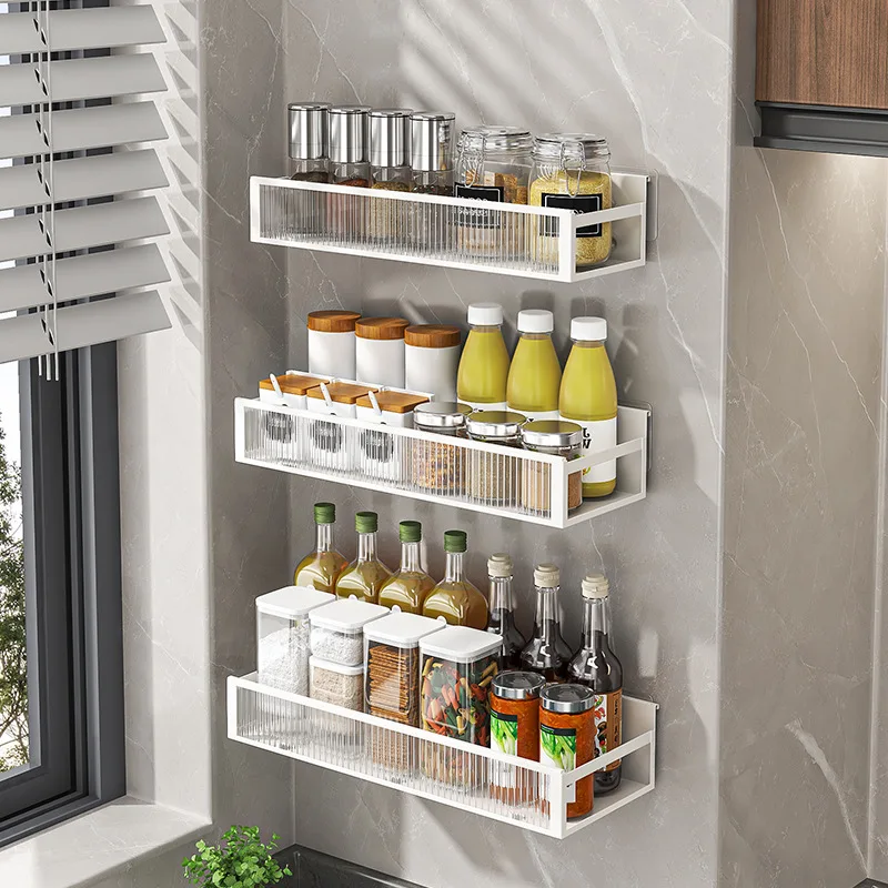Kitchen Seasoning Rack Refrigerator Side Perforation-free Iron Rack Wall Hanging Kitchen Multi-layer Storage Organizer