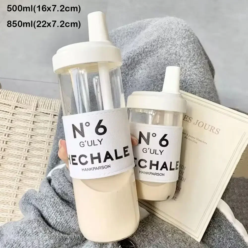 Cute Pearl Milk Tea Straw Plastic Water Bottle with Cup Cover - Drop-proof, Large Capacity Drinkware