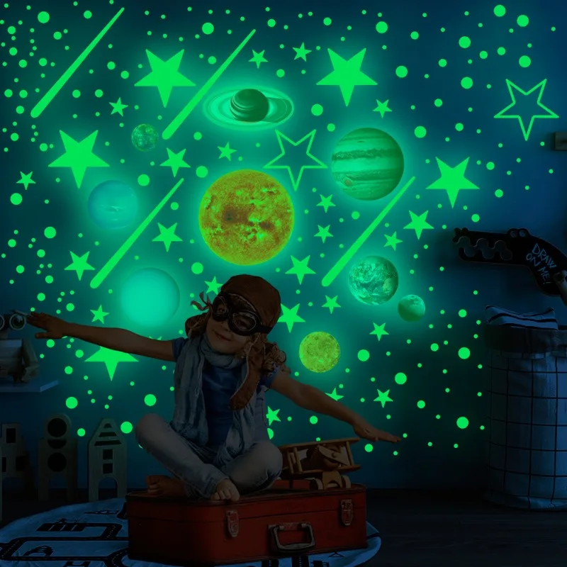 Glow in The Dark Stars Solar System Wall Stickers Luminous Planets Wall Decals Space Ceiling Decor for Bedroom Boys And Girls