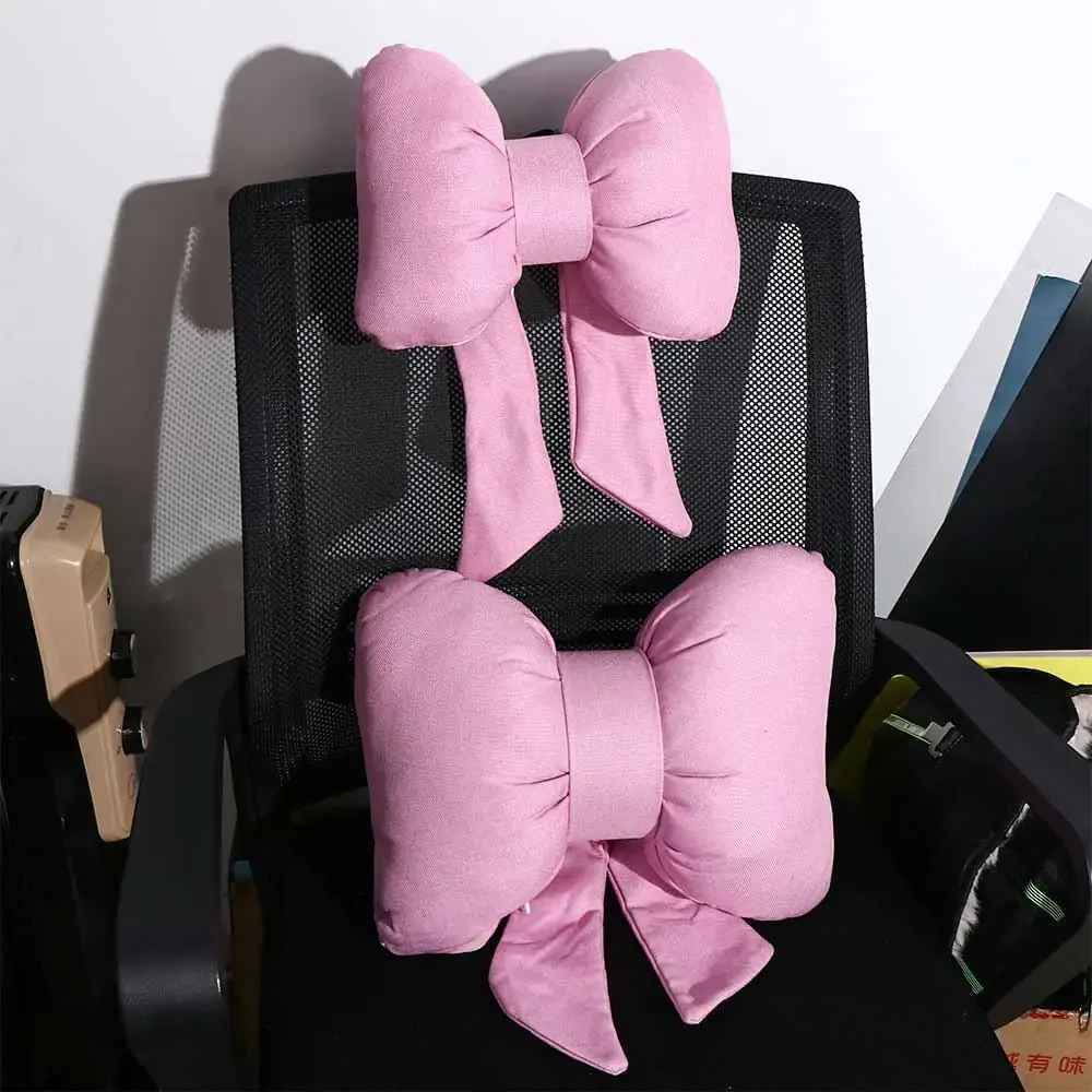 Cute Ribbon Bow Car Neck Pillow - Comfortable Adjustable Cotton Headrest Cushion