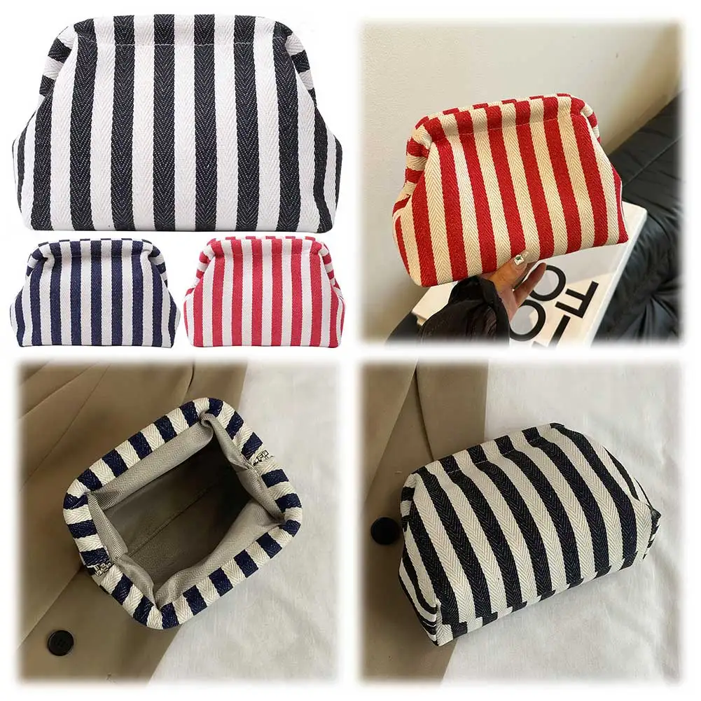 Colorblock Cute Pouch Summer Beach Clutch Bag for Women Striped Dumpling Bag Hobo Bag for Travel Party Prom