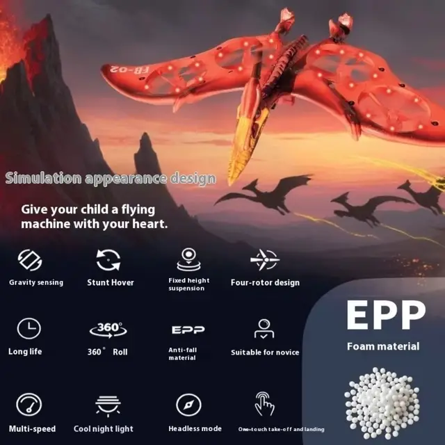 EPP Foam Flame Pterosaur Remote Control Aircraft Gravity Sensing RC Drones Remote Control Foam Fighter with Light Rechargeable 3