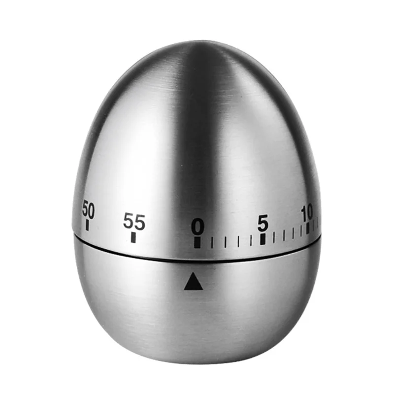 Stainless Steel Egg-Shaped Kitchen Timer with Mechanical Alarm