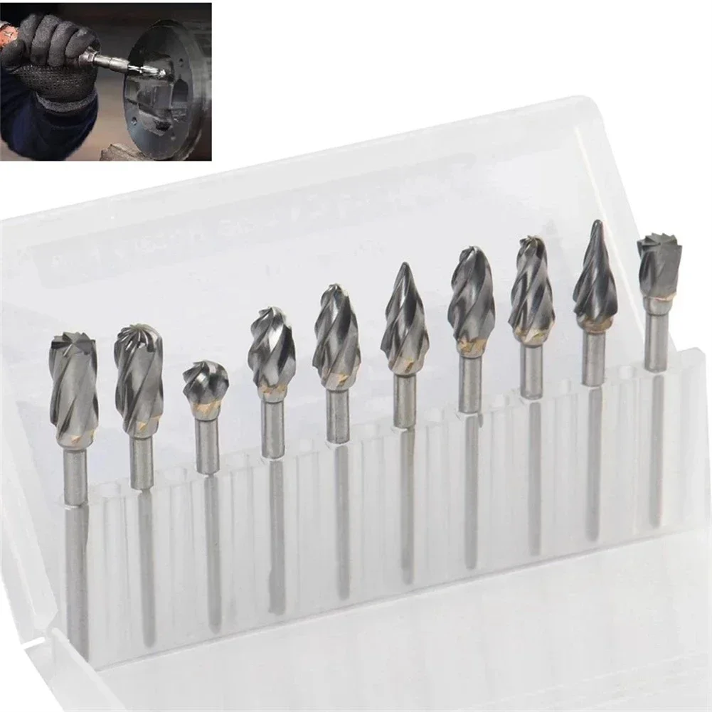 10pcs 3*6mm Tungsten Carbide 8 Flutes Rotary Burrs Point File Cutter Drill Bit