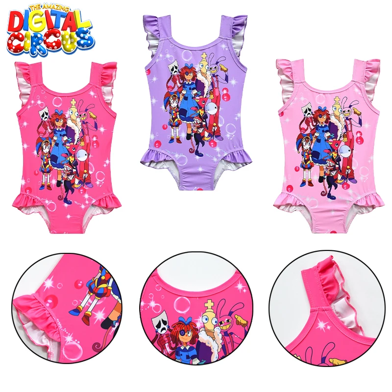 The Amazing Digital Circus Cartoon Costume Da Bagno Per Bambini Stampa Anime Kawaii Little Girls Swimwear Summer Swim Beach Kids Wear