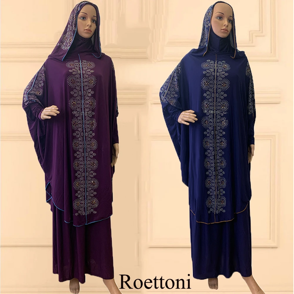 Diamond Ramadan Muslim Women's Prayer Set Hooded Hijab With the Long Skirt Turkey-African Dubai Islam Lady Cloth Kaftan Abaya4XL