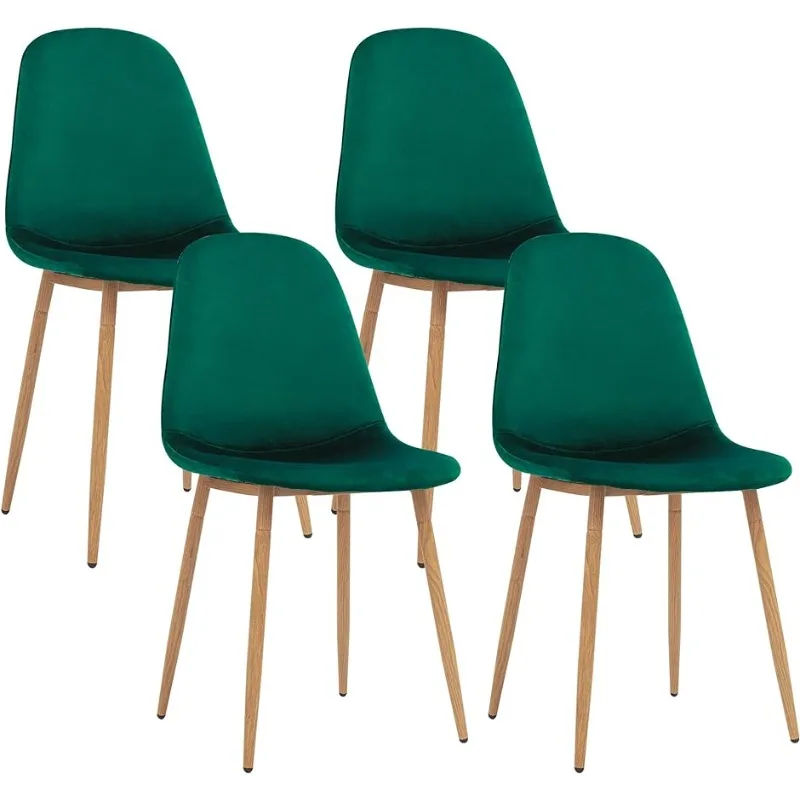 

CangLong Kitchen Velvet Cushion Seat, Green Back and Metal Legs, Modern Mid Century Living Room Side Dining Chairs, Set of 4