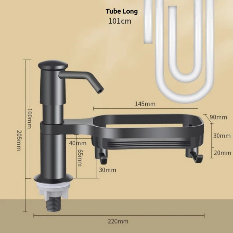 Kitchen Soap Dispenser With Storage Rack Holder Under Sink Dishes Liquid Dispenser Pump Extension Tube Hand Press