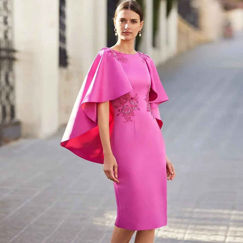 

Женское Атласное Платье До Колена, розовое платье для матери невесты, облегающее платье с бисером, элегантное платье для свадебной вечеринки, 2024