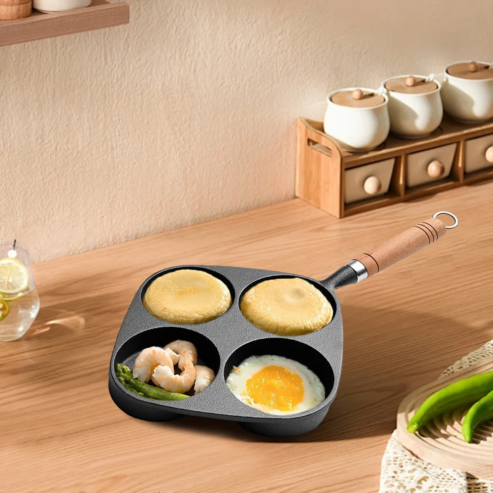4 Hole Egg Pancake Steak Pan Non-Stick Cast Iron Omelet Pan Cooking Egg Ham Pan Cake Maker Frying Pan Egg Frying Pan Pancake Pan