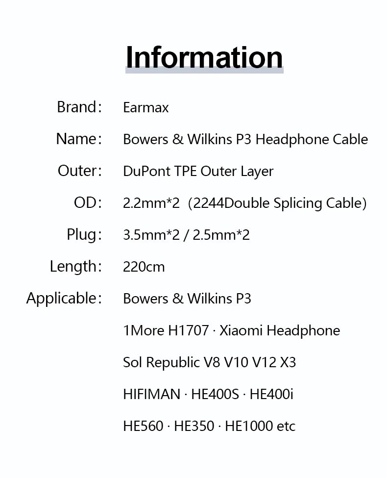 For B&W P3 1 More H1707 Xiaomi HIFIMAN HE400S HE350 HE1000 Replaceable Connection PC Laptop Game Voice Video Headphone Cable