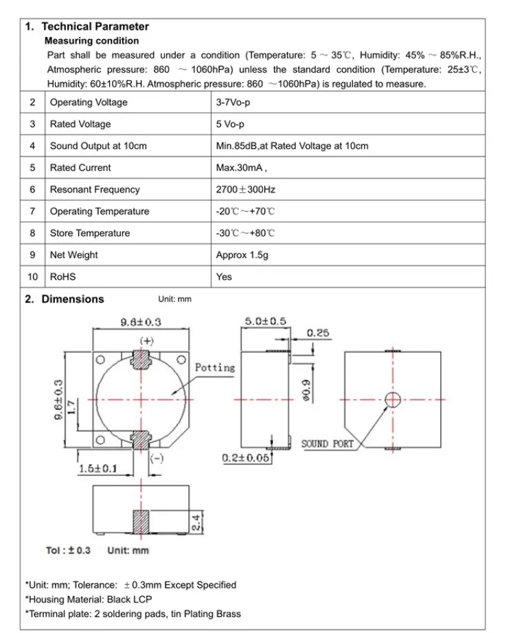 20 Stück/1 Stück 9650 SMD Aktiver Buzzer HN9650B 9650 5V 9,6*9,6*5mm MLT-9650 Elektromagnetischer Lautsprecher Buzzer 9,6x9,6x5mm – Detail 1