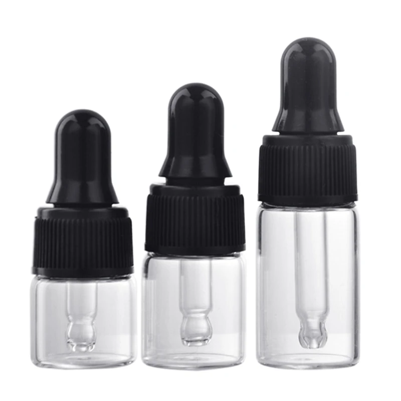 1ml/2ml/3ml Refillable Clear Mini Empty Glass Dropper Bottle Protable Travel Aromatherapy Liquid Dispenser for Essential Oil Eye