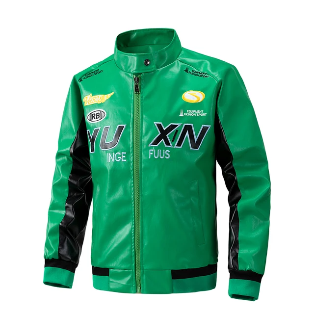 Embroidery Racing Leather Jacket Men Motorcycle Jacket Autumn Winter Hip Hop Moto & Biker Y2k Clothes Korean Streetwear Coats