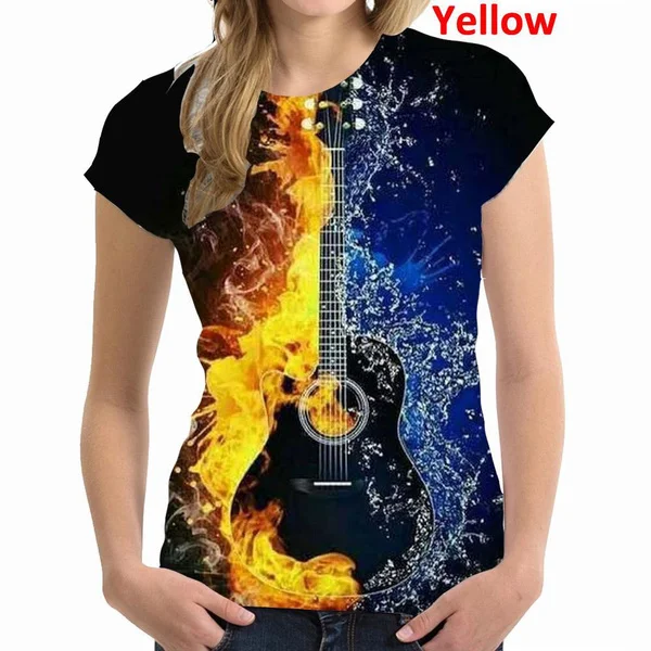 

2024 Women Guitar T Shirt Harajuku Fashion 3D Print Short Sleeves T-shirts Hip Hop Streetwear