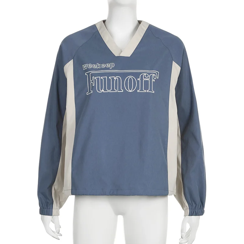 

Уличный шикарный Повседневный Свободный Топ с V-образным вырезом Y2k, осенняя женская футболка с кулиской, свитшот, женская одежда, пуловеры